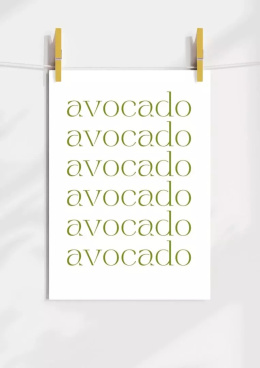 Plakat z napisami w sześciu rzędach avokacado.