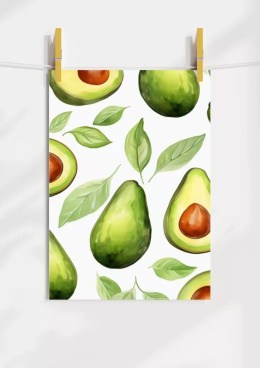 Plakat przedestawia owoce avocado.