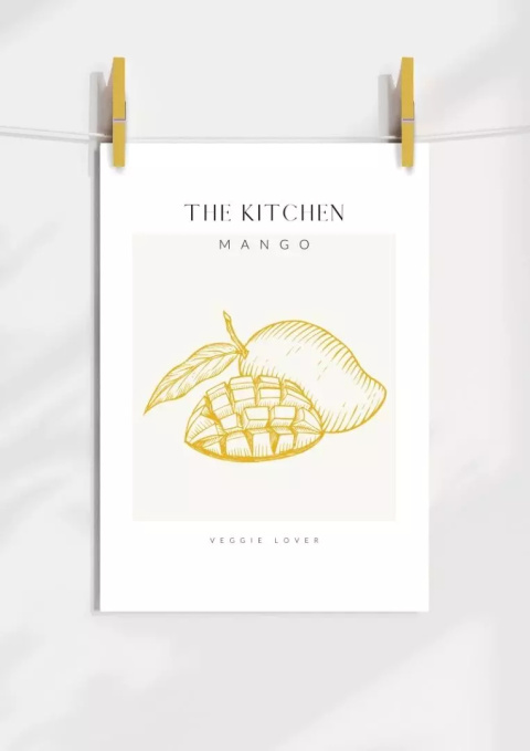 Plakat przedstawia zarys mango z napisem The Kitchen veggie lover