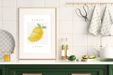 Aranżacja kuchni z plakatem przedstawiającym mango z napisem mango lover.