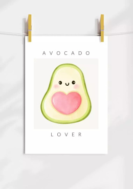 Plakat przedstawia owoc avocado z serduszkiem i napisem Avocado lover.